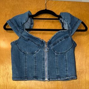 Used GUESS Jean zipper up crop top with shoulder sleeves size S